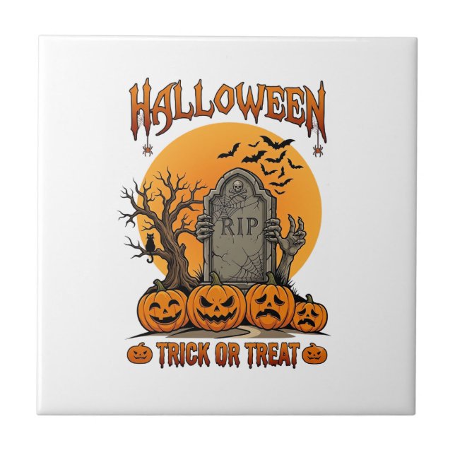 Halloween Bus eller Bounty Gravsten Zombiehänder P Kakelplatta (Framsidan)
