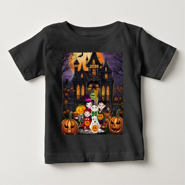 Halloween bus eller godis anpassa namn t shirt (Framsida)