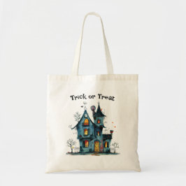 Halloween Bus eller godis Bag med Creepy House Tygkasse