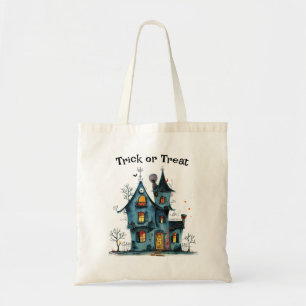 Halloween Bus eller godis Bag med Creepy House Tygkasse