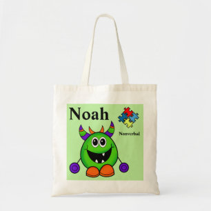 Halloween Bus eller godis Bag NAMN Autism Puzzle Tygkasse