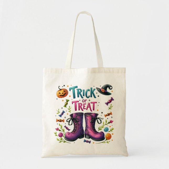 Halloween Bus eller godis Bag Tygkasse (Framsidan)
