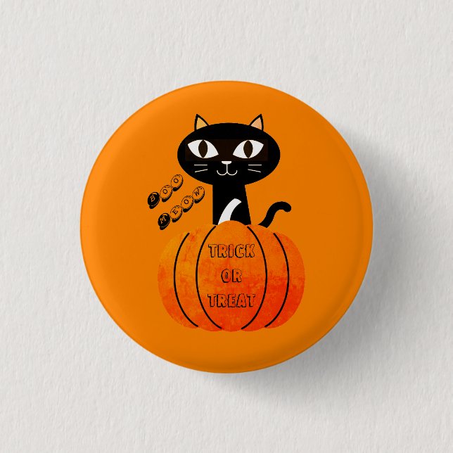 Halloween Bus eller godis Black Cat Cute Spooky Bo Knapp (Framsida)