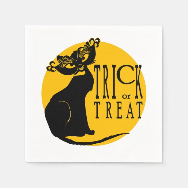 Halloween Bus eller godis Black Cat Napkins Pappersservett (Framsidan)