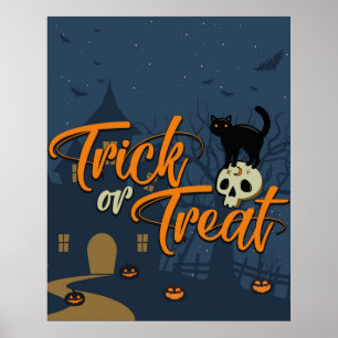Halloween Bus eller godis Black Cat och Skull Poster