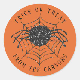Halloween Bus eller godis Black Orange Spindelnät Runt Klistermärke