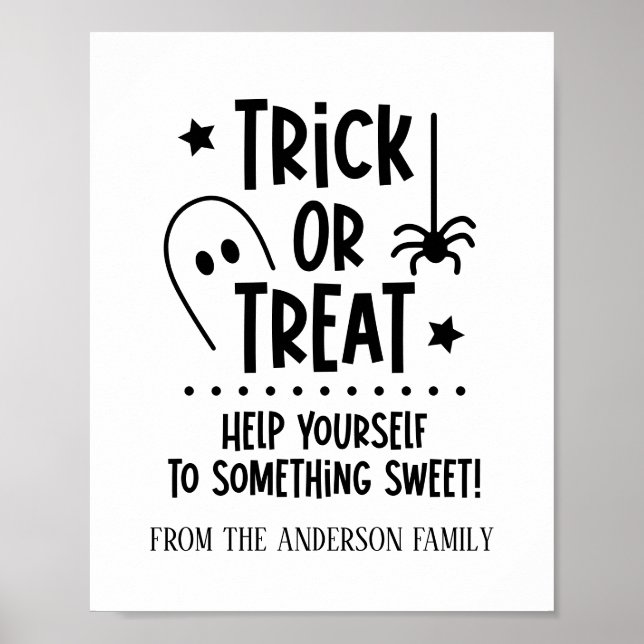Halloween Bus eller godis Bord Sign Poster (Framsidan)
