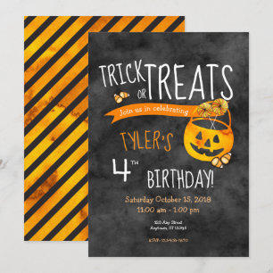 Halloween Bus eller godis Boy eller Girl Birthday Inbjudningar
