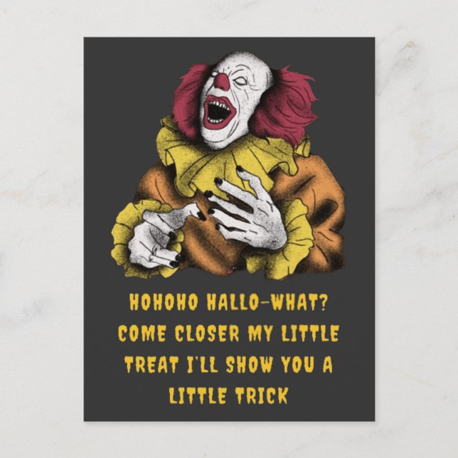 Halloween Bus eller godis Clown Laughing | GULT Vykort (Framsida)