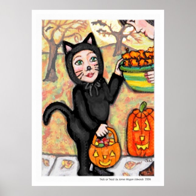 Halloween Bus eller godis Costume Cat Art Poster (Framsidan)