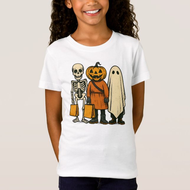 Halloween Bus eller godis Crew T Shirt (Framsida)