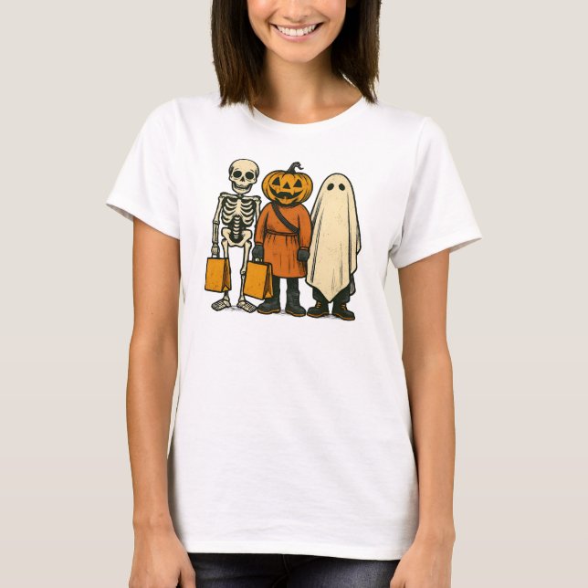 Halloween Bus eller godis Crew T Shirt (Framsida)