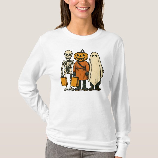 Halloween Bus eller godis Crew T Shirt (Framsida)