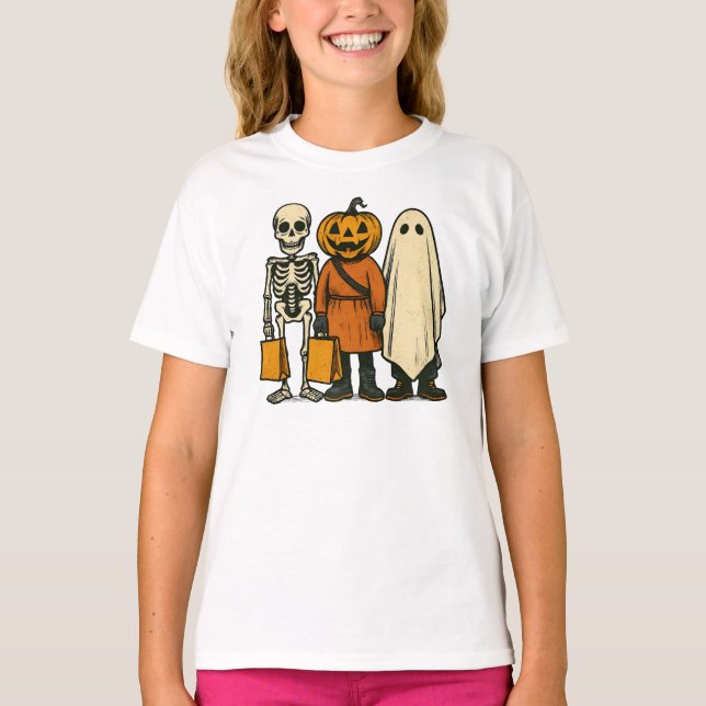 Halloween Bus eller godis Crew T Shirt (Framsida)