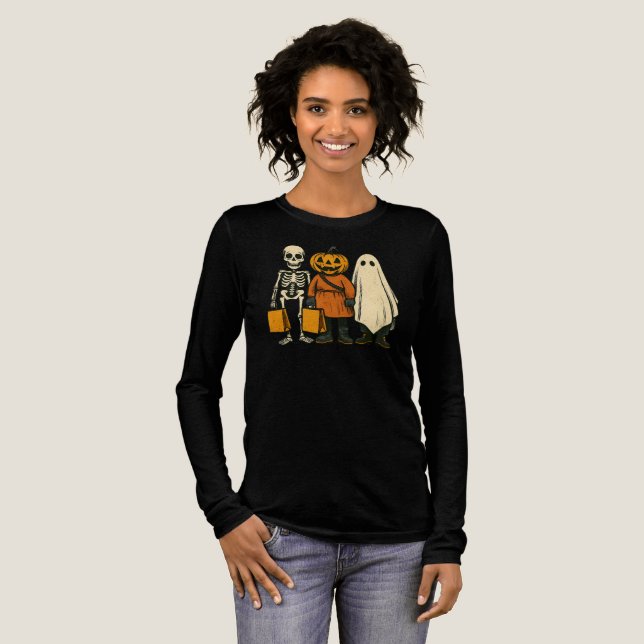 Halloween Bus eller godis Crew T Shirt (Hel framsida)