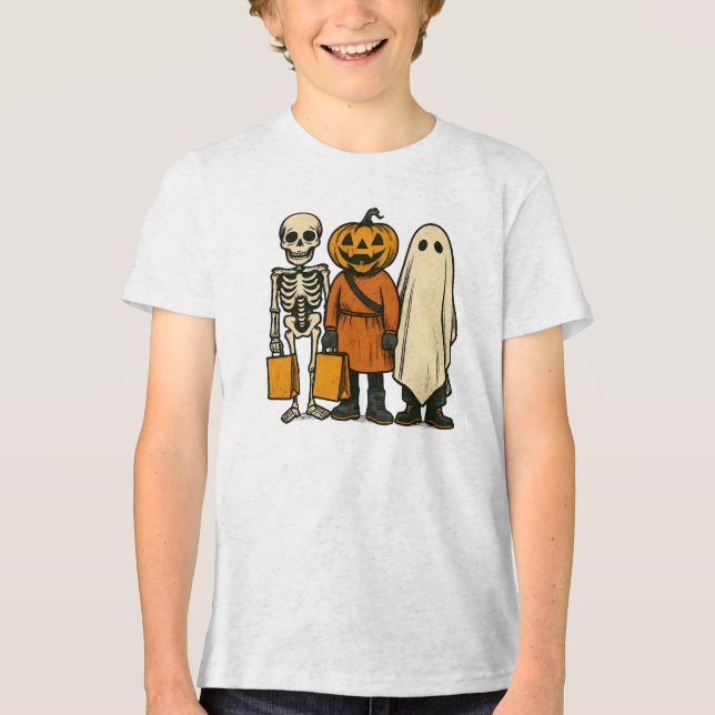 Halloween Bus eller godis Crew T Shirt (Framsida)