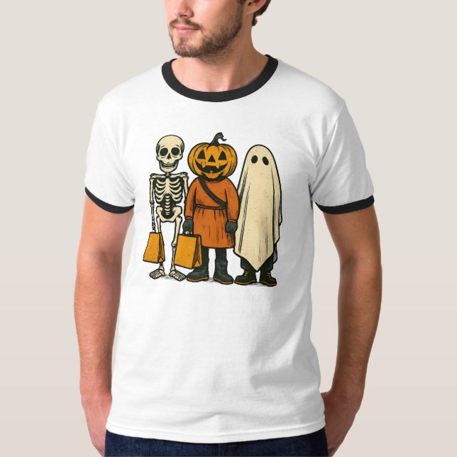 Halloween Bus eller godis Crew T Shirt (Framsida)