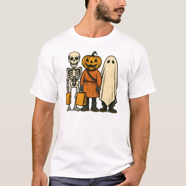 Halloween Bus eller godis Crew T Shirt (Framsida)