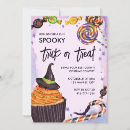 Halloween Bus eller godis Cuptårta Inbjudningar