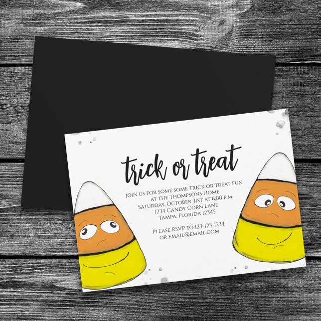 Halloween Bus eller godis Cute Candy corn Simple Inbjudningar (Skapare uppladdad)