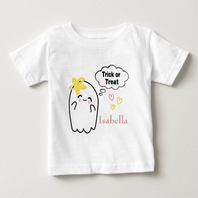 Halloween Bus eller godis Cute Ghost T Shirt (Framsida)