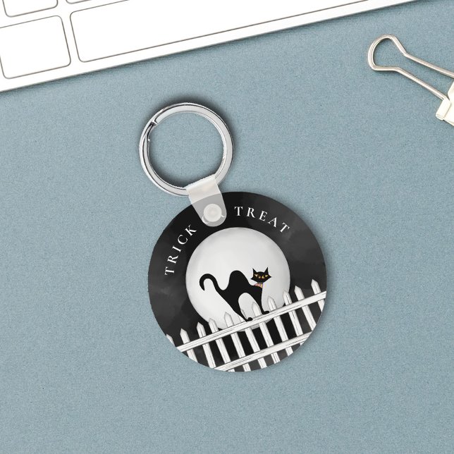 Halloween Bus eller godis-deoky-soptiskt svart kat Nyckelring (Trick or treat cute halloween keychain)