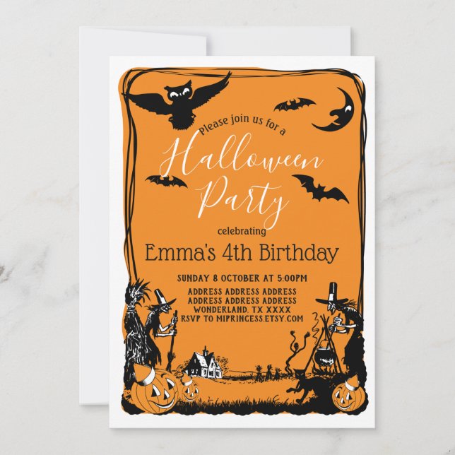 Halloween, Bus eller godis, fall, inbjudan (Framsida)