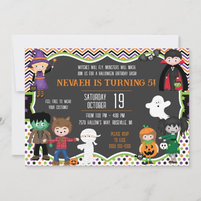 Halloween, Bus eller godis, Födelsedagsfest Inbjudningar (Framsida)