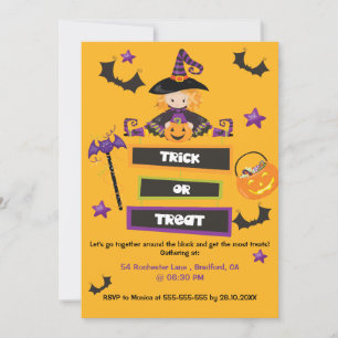 Halloween Bus eller Godis Grannskapsblockfest Inbjudningar