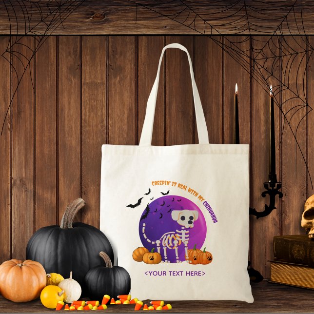 Halloween Bus eller godis Hund Candy Tote Bag Tygkasse (Trick or Treat OR show up to the Halloween party in style. Represent your favorite dog breed!!)
