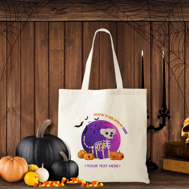 Halloween Bus eller godis Hund Candy Tote Bag Tygkasse (Trick or Treat OR show up to the Halloween party in style. Represent your favorite dog breed!!)