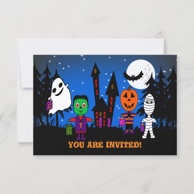 Halloween "Bus eller godis"-inbjudan Inbjudningar (Framsida)