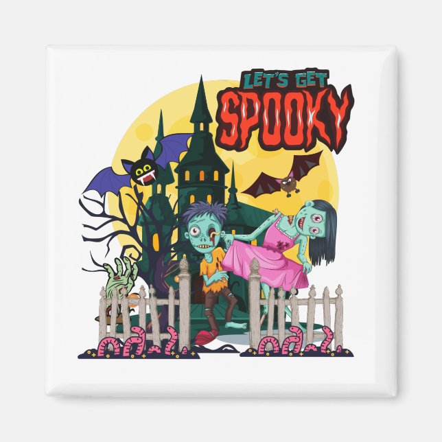 Halloween Bus eller godis Låt oss få tal Magnet (Framsidan)