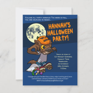 Halloween Bus eller godis Little Tecknad Werevarv Inbjudningar