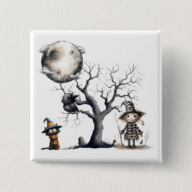 Halloween Bus eller godis med Roligt tecken Knapp (Framsida)