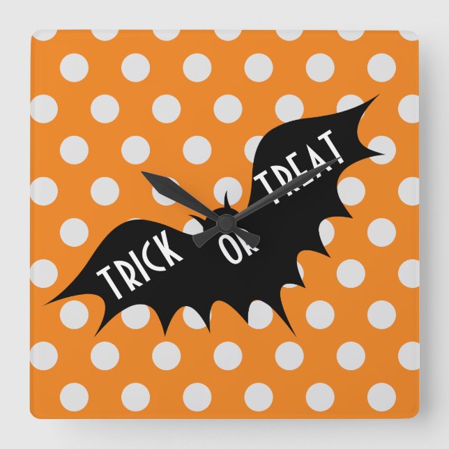 Halloween bus eller godis orange polka dots fyrkantig klocka (Framsida)