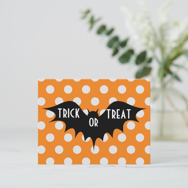 Halloween bus eller godis orange polka dots vykort (Stående Fram)