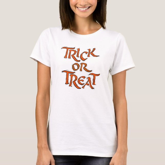 Halloween Bus eller godis Ord Tee Shirt (Framsida)