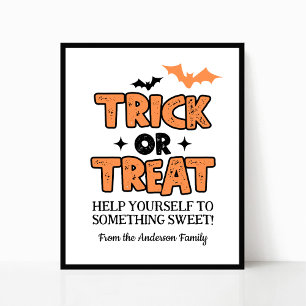 Halloween Bus eller godis Party Bord Sign Poster