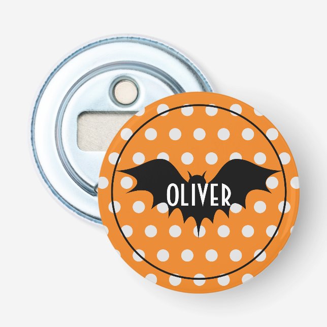 Halloween bus eller godis personlig monogram flasköppnare (Framsidan)