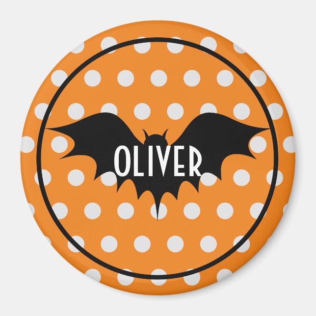 Halloween bus eller godis personlig monogram magnet (Framsidan)