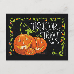 Halloween Bus eller godis Pumpkin och Candy corn Vykort