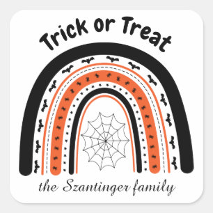 Halloween bus eller godis regnbåge fladdermöss per fyrkantigt klistermärke