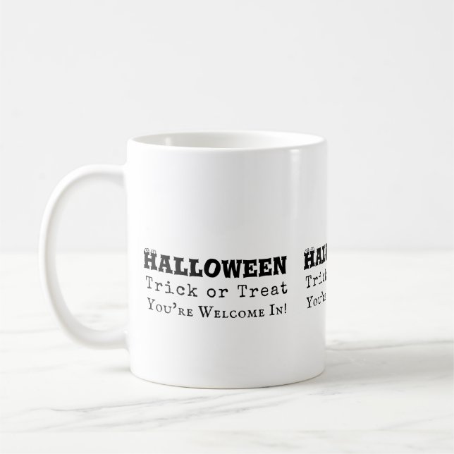 Halloween Bus eller Godis Roligt Citat Kaffemugg (Vänster)