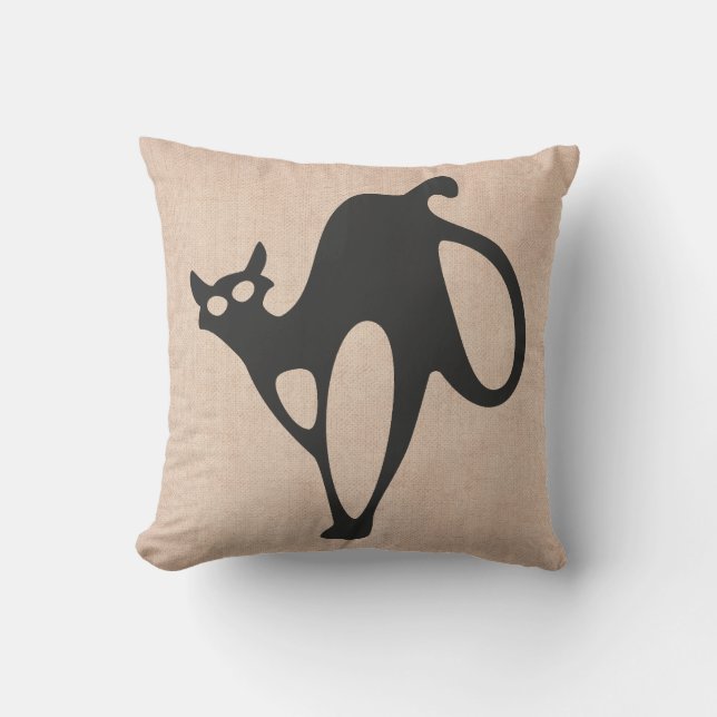 Halloween Bus eller godis Scary Cat Burlap Kudde (Framsida)