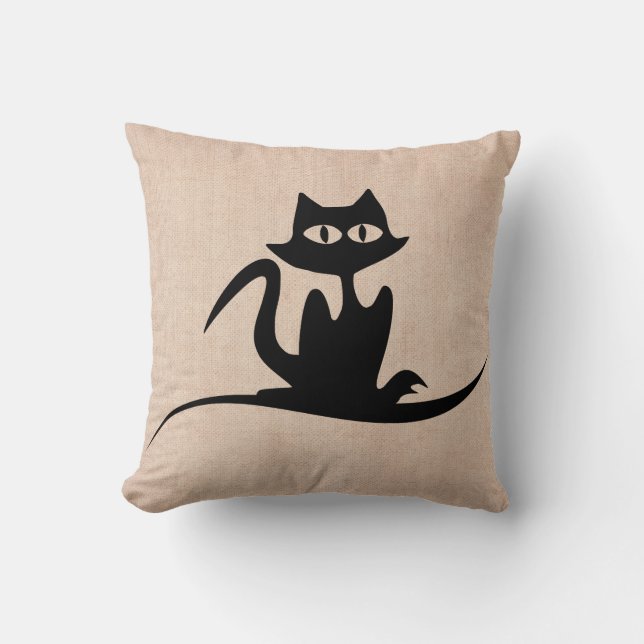 Halloween Bus eller godis Scary Cat Burlap Kudde (Framsida)