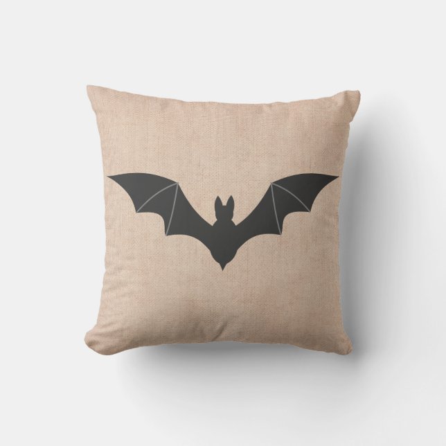 Halloween Bus eller godis Scary Fladdermus Burlap Kudde (Framsida)