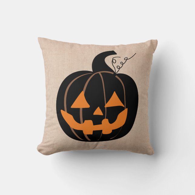 Halloween Bus eller godis Scary Pumpkin Burlap Kudde (Framsida)