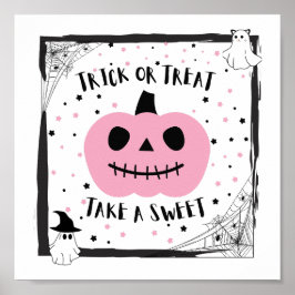 Halloween Bus eller godis ska ta en Rosa pumpa. Poster