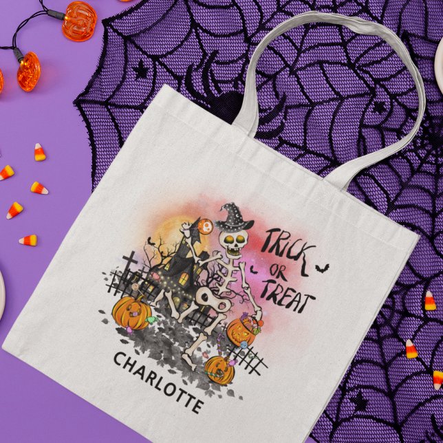 Halloween Bus eller godis Skeleton Candy Namn Tygkasse (Skapare uppladdad)